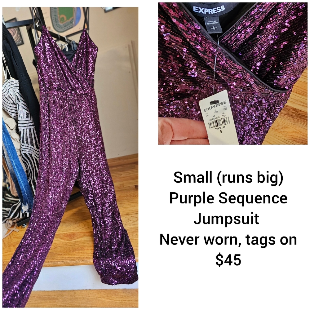 Glamorous Purple Sequined Jumpsuit with V-neckline and Form-fitting Design
